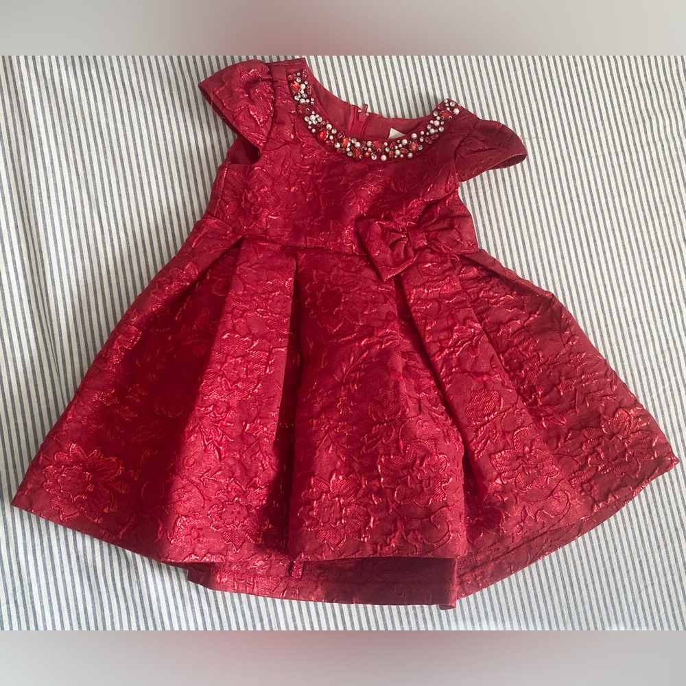 Rare Editions Red Floral Kids Dress with Gem Detail Size 2T , Christmas Dress